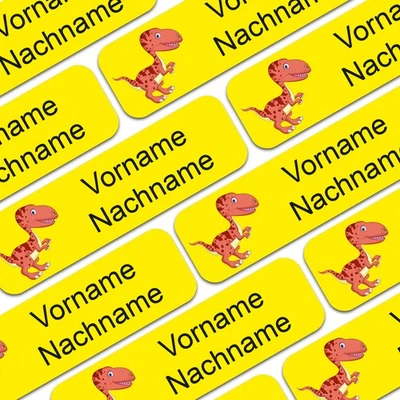 FINEST-FOLIA 80x Namensaufkleber mit Wunschname personalisiert Kinder Sticker 27 Dinosaurier