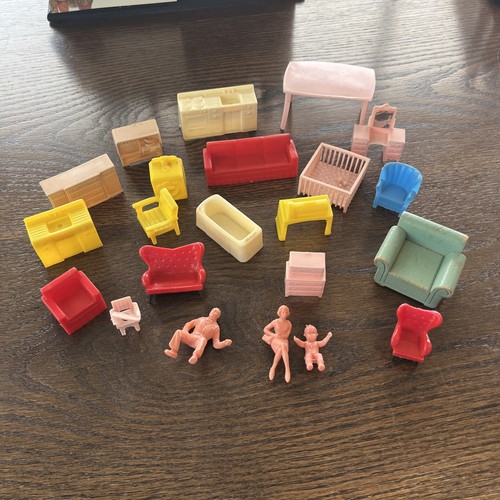 Vintage einige Marx Puppenhaus Möbel Küche Bad Krippe Konvolut