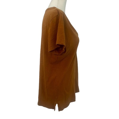 Madewell Shirt WMNS M Orange V-neck Short Sleeve Chest Pocket Side Slit T-Shirt - Picture 2 of 8