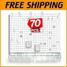 White Pegboard Organizer with 70 Hooks & Bins, Easy Install