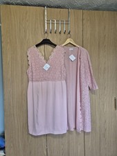 TOGETHER SALMON PINK KNEE LENGTH  DRESS &MID LENGTH JACKET FLORAL LACE 18