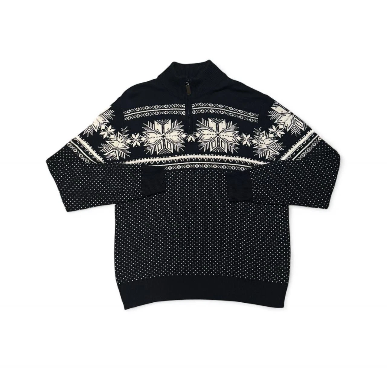 Aspen Sweater Mens L Navy White Nordic Pattern 1/4 Zip Pullover Ski Winter Rare