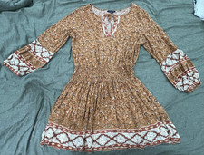 American Eagle Outfitters Floral Smocked Mini Dress Brown/White Women's Size L
