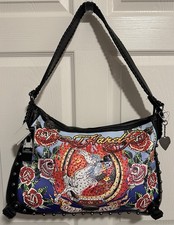Ed Hardy Hobo Bag Dead Or Alive Rhinestone Horse Skeleton Flowers Tattoo New