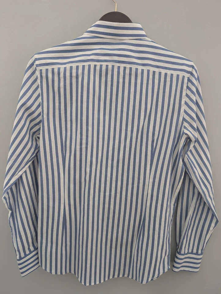 Camisa de Murano para hombre talla mediana calce ajustado camisa abotonada manga larga azul blanco Foto 3 de 4