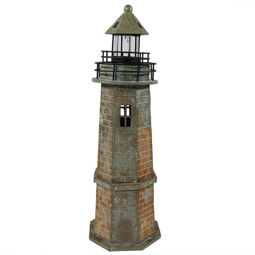 35 in Resin and Stone Solar LED Lighthouse Nautical Statue by Sunnydaze