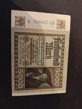 Reichsbanknote 5000 Mark X 558675 LE Dornen Wasserzeichen