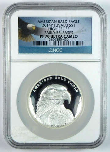 2014P HR $1 Tuvalu American Bald Eagle 1 Oz .999 Silver Coin - NGC PF 70 UC -ER
