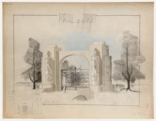 Pierre Neveu (b.1929) - 1949 Gouache, Garden Gate