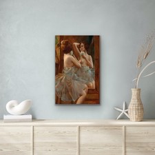 Vintage painting, Lady at the Mirror, Canvas Wall Art Picture Print
