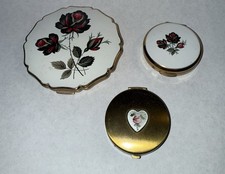 2 Vintage Stratton Floral Gold Powder Makeup Mirrored Compacts & Made In England