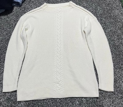 Talbots Cable Knit Sweater Women's L Ivory White  Lamb's  Wool Blend