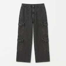 WideLeg Black Cargo Jeans Women 6 Baggy Grunge Goth Retro Denim Co Primark