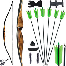 54" One-piece Wood Traditional Recurve Bow Set Archery Longbow RH Hunting Target