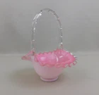 Fenton Glass Peach Crest 7" Basket Pink-White with Clear Handle #C474