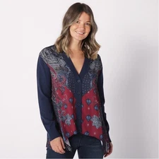 DG2 by Diane Gilman SoftEase Combo Printed Scarf Front Cardigan 2X NWT