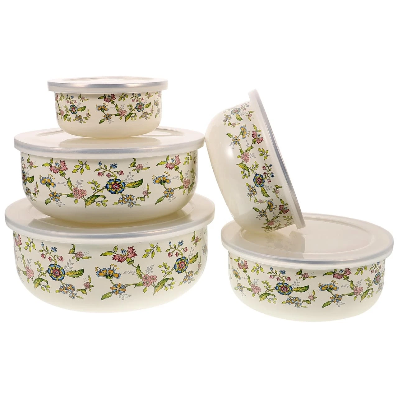 5pcs Enamel Bowls with Lids Mixing Bowls- Vintage Soup Bowl Storage Bowls Set...