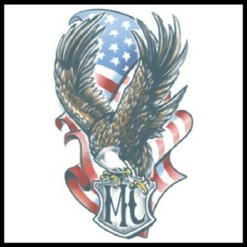 MC Biker Eagle Tattoo US Flag Temporary Body Sticker Large Removable Waterproof
