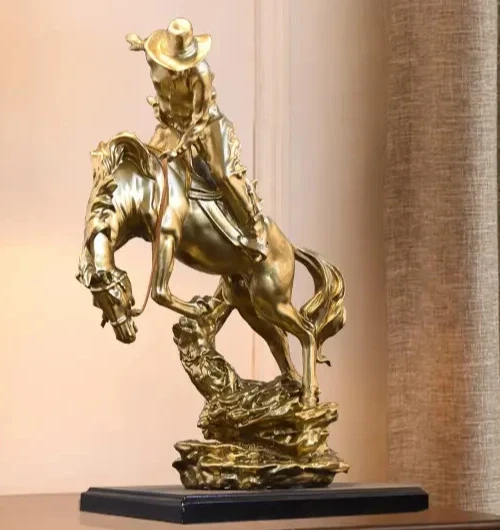 NUEVO 12" Golden Rodeo Cowboy Rides A Wild Horse. Estatuilla de resina estatua 12x10x5 Foto 3 de 4