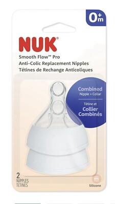 NUK Nipples  Smooth Flow Pro 0+m Anti-Colic Silicon Nipple Collar 2 Collars