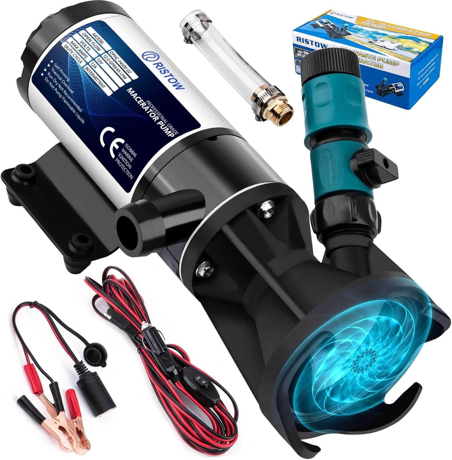 Portable 12V Macerator Pump with Quick-Release Garden Hose for Waste Disposal