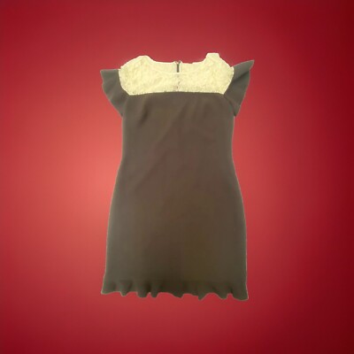 Karl Lagerfeld Dress Sz 6 Classic Black Pearls Flowers Lace Sophisticated Ruffle