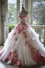 Princess White and Pink Florals Wedding Dresses Sweetheart Tiered Beaded A Line