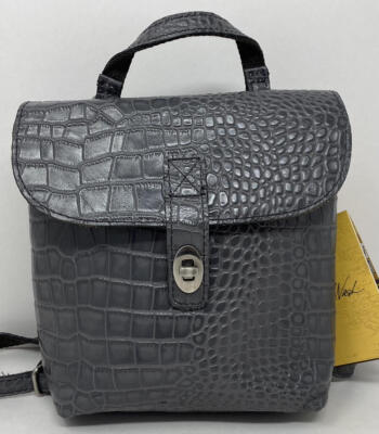Patricia Nash Leather Davoli Convertible Backpack ~ Smoke Gray Croco