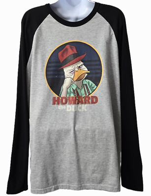 Marvel Howard the Duck Shirt L Men Ringer Long Sleeve Retro Black Gray Disney