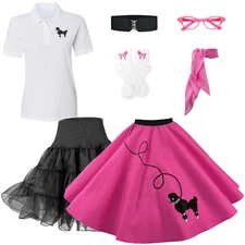 Hip Hop 50s Shop Womens 7 pc Poodle Skirt Halloween or Dance Costume Set