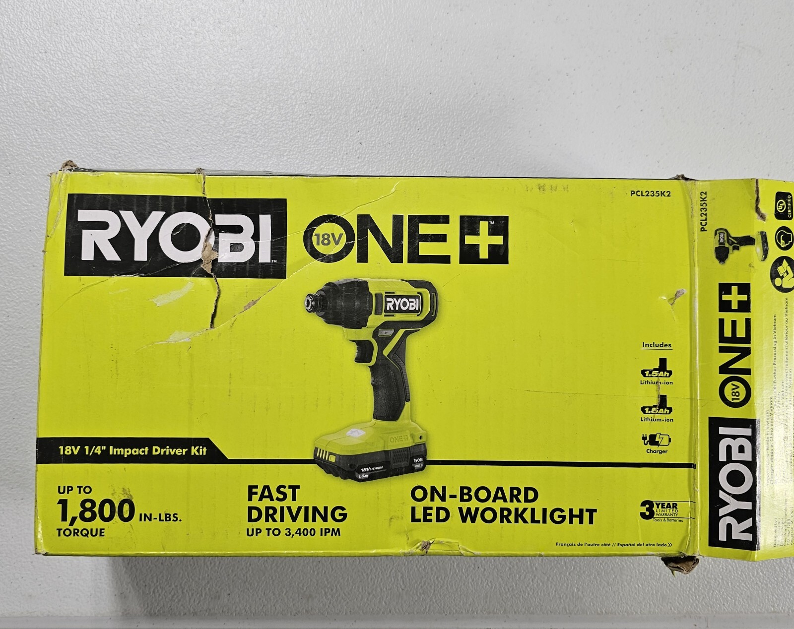 Ryobi PCL235K2 18V 1/4" Impact Driver Kit with (2) 1.5 Ah Batteries and Charger