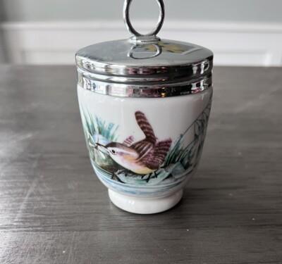 Vintage Royal Worcester England Egg Coddler Cup Large 4 inch Wren & Finch Birds