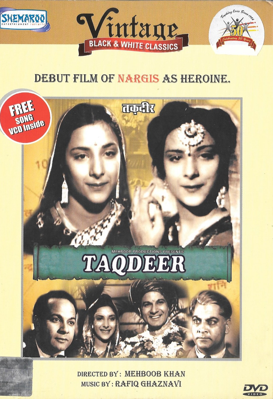TAQDEER - NARGIS - MOTILAL - NEW BOLLYWOOD DVD + 1 FREE SONGS VCD INSIDE