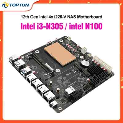 Intel i3-N305 NAS Motherboard 6-Bay 4x i226-V 2.5G 2*NVMe DDR5 Mini ITX Router 
