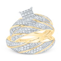 10K Gelbgold Diamant Dreifach Set Verdreht Quadratisch Braut + Passende BäNder