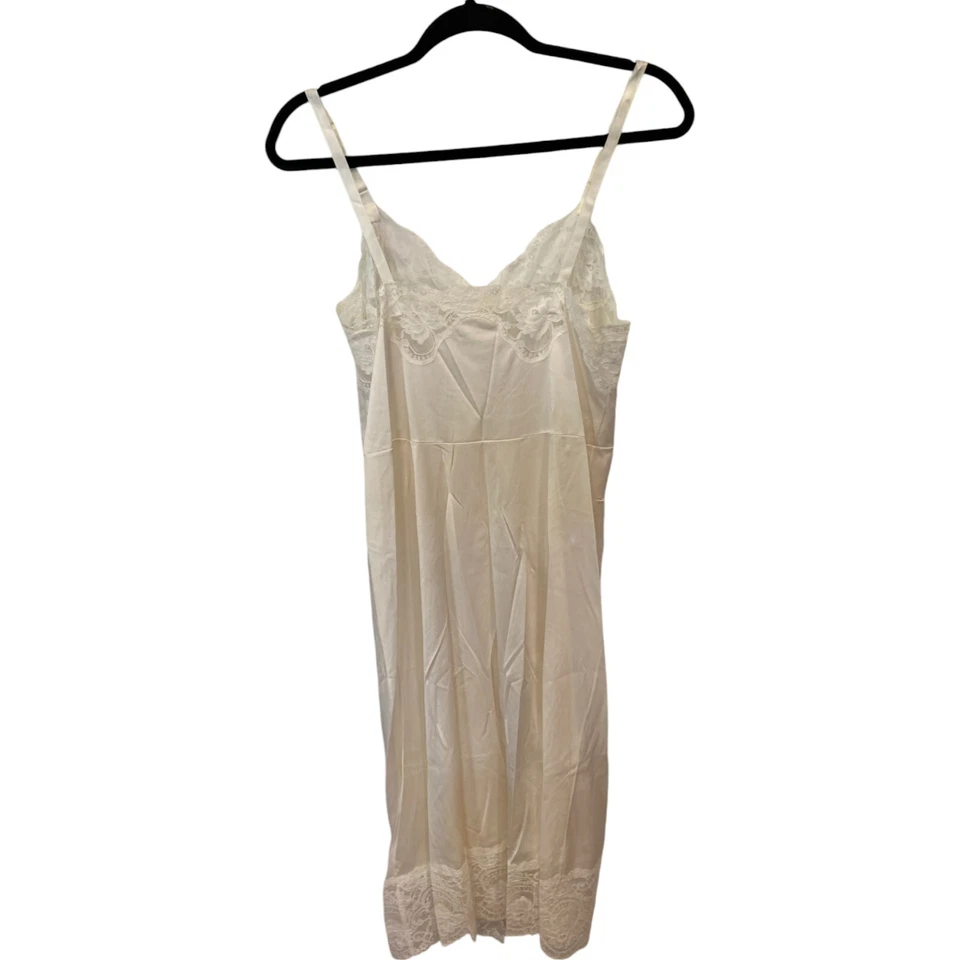 Camisón ShadowLine Floral Borde de Encaje Deslizable Completo Marfil Para Mujer 36 Alto Nylon De Colección Foto 2 de 4