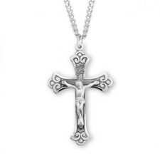 Fine Flared Sterling Silver Crucifix Features 24in Long chain