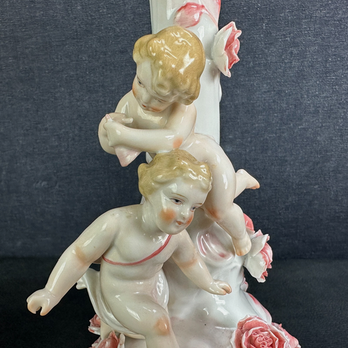 Vintage Antique Porcelain Cherub Candelabra & Centerpiece Set Mantle Table Pink - Picture 22 of 24