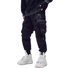 Niepce Men's Matte Black Paratrooper Pants Techwear Streetwear Joggers