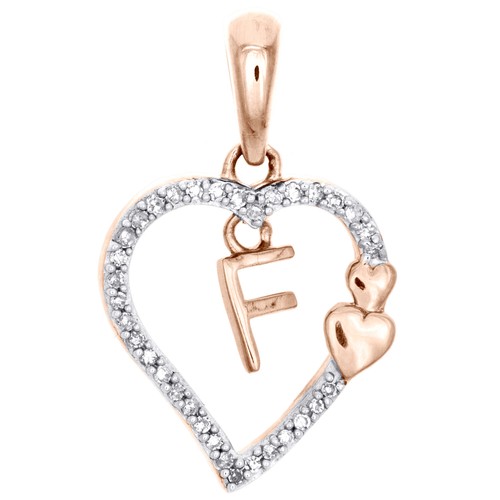 10K Rose Gold Diamant Herzanhänger Lang Initialen A bis Z Anhänger 0.10 Karat - Picture 7 of 27