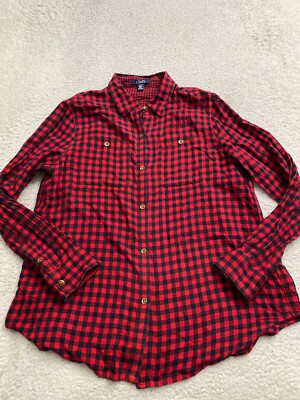 Chaps Women Flannel Plaid Long Sleeve Pockets Button-Up Shirt Red Size XL