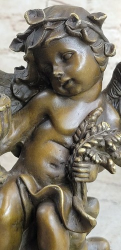 Cherub Angel Holding Celebration Cup 8.5" Bronze Stone Candleholder Religious NR - 第 6/7 張圖片