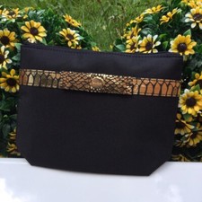 AVON Cosmetic Bag, Black with Gold Stripe.