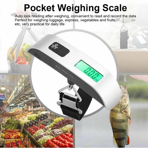 Bilancia bagaglio digitale LCD da viaggio portatile 50 kg/110 libbre peso elettronico - Foto 4 di 8