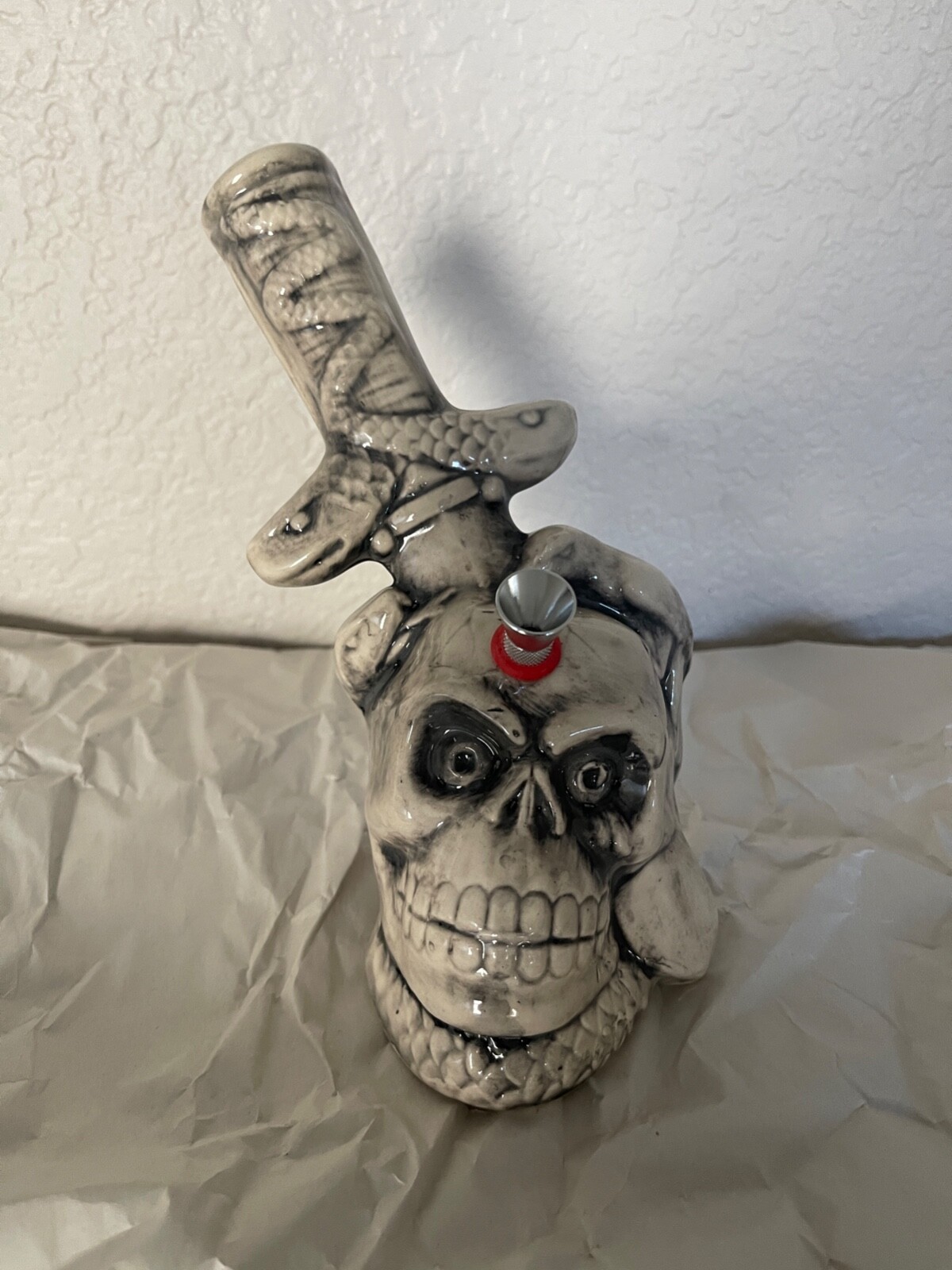  Frosted Skull HEAVY BONG Glass Water Pipe UNIQUE Bubbler SHINY *USA*