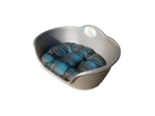 heavy duty silver pet bed with teal aqua tartan cushion uk made dog cat basket