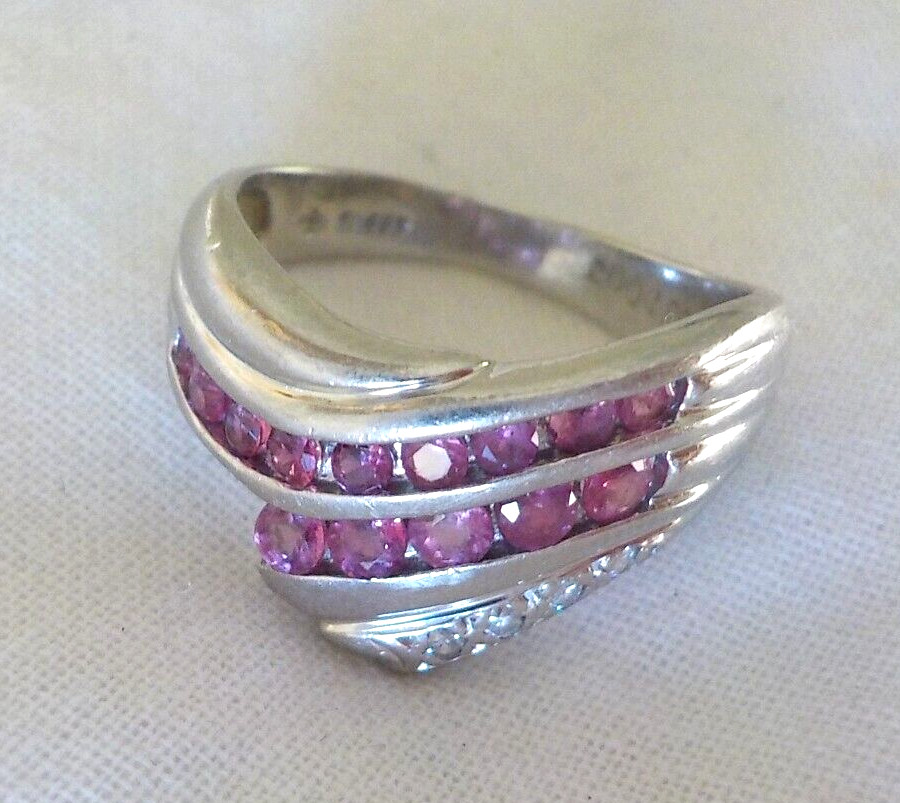 Solid Platinum Cluster Natural Ruby Diamond Ring … - image 2