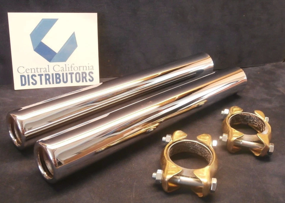 365MM CHROME TAIL PIPES W/ HARDWARE CLAMPS VOLKSWAGEN T1 BUG BEETLE 1946-1967 - Image 2 of 3