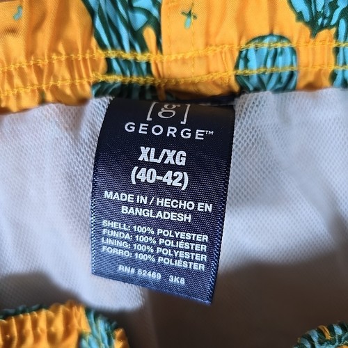 George Mens Swim Trunks XL 40-42 Yellow Board Shorts with Cacti Cactus Elastic - Picture 2 of 7