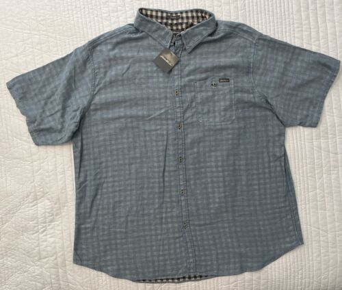 Men’s Eddie Bauer Shirt 2XL Short Sleeve Plaid Classic Fit Button Up Chambray